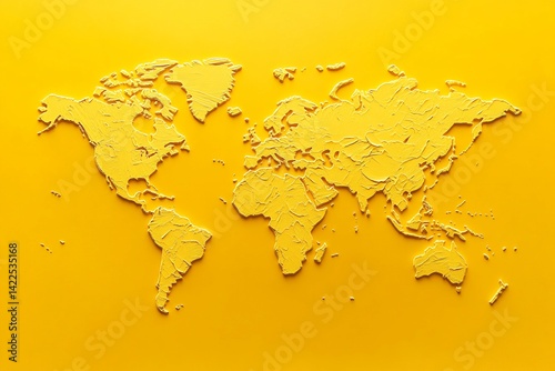Obraz na płótnie Three-Dimensional Yellow World Map with Textured Surface w salonie
