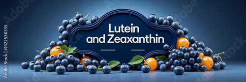 Obraz na płótnie lutein and zeaxanthin sign, fresh grapes and blueberries w salonie