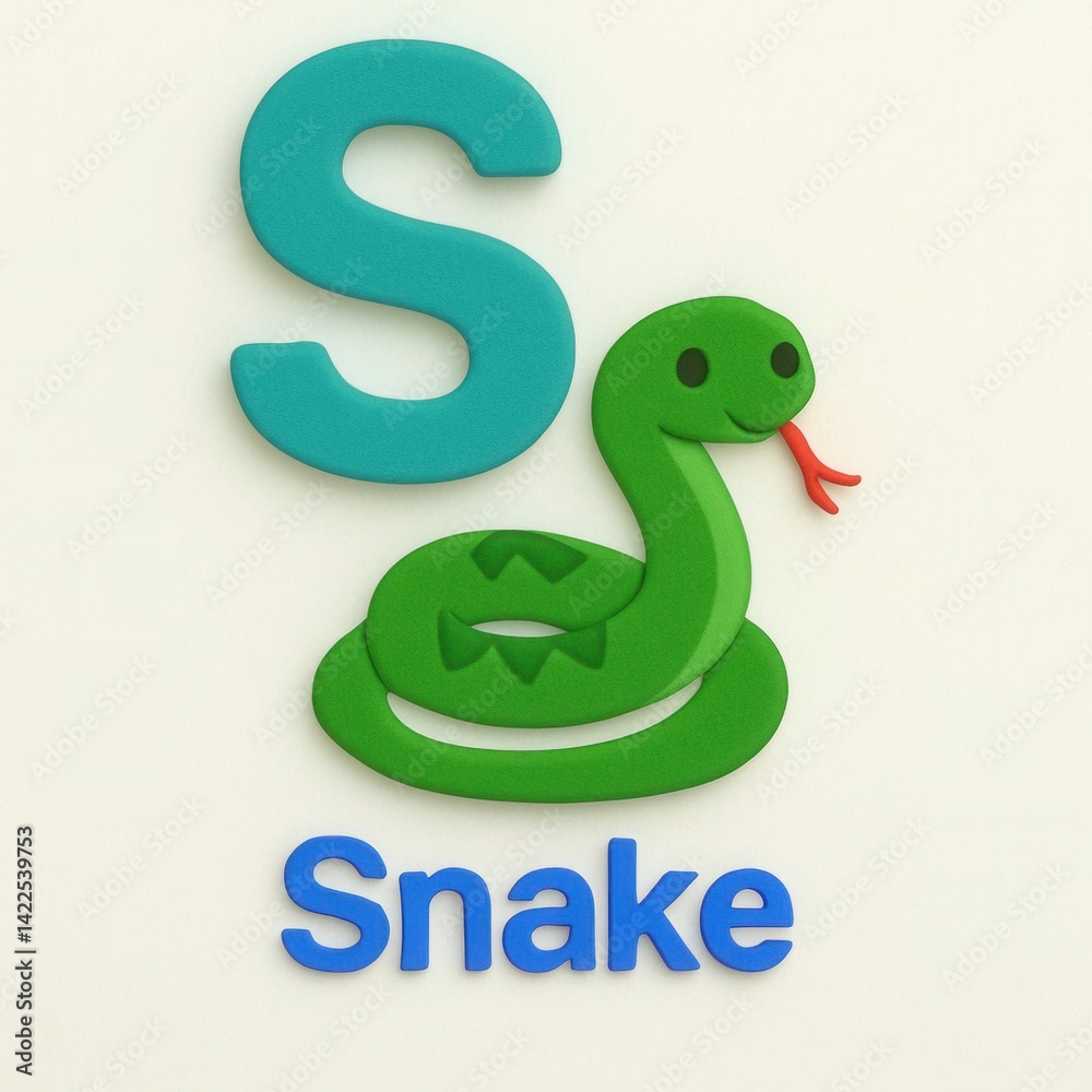 Naklejka premium Plasticine snake and letter s representing initial sound