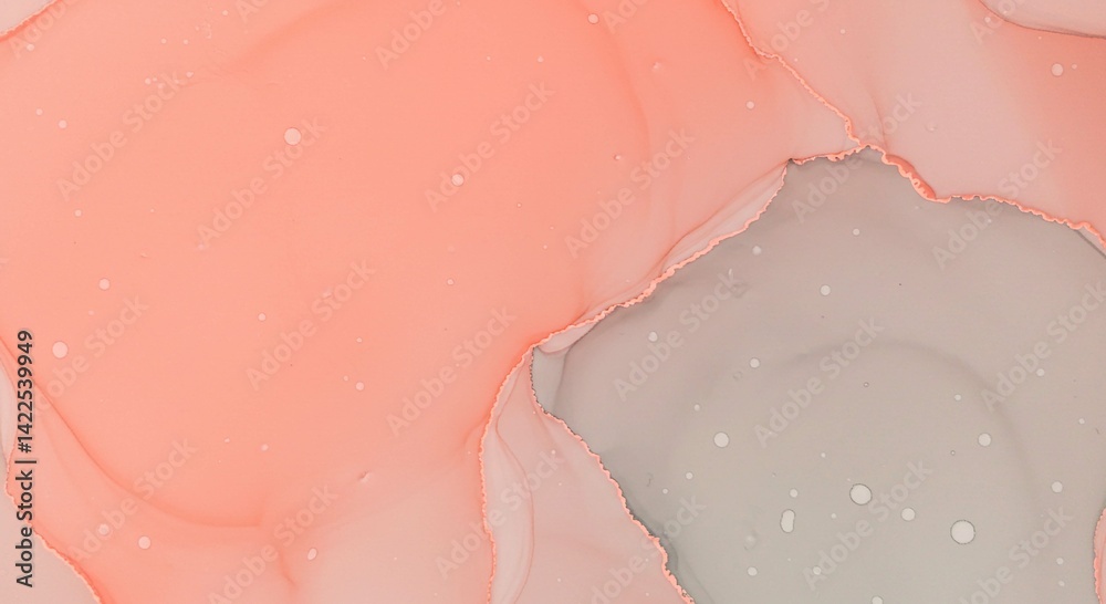 Fototapeta premium Abstract Alcohol Ink Painting Coral and Gray Swirls Fluid Art Background Texture