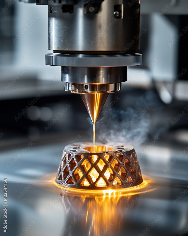 Metal Additive Manufacturing Process: Nozzle Dispensing Molten Metal onto Lattice Structure