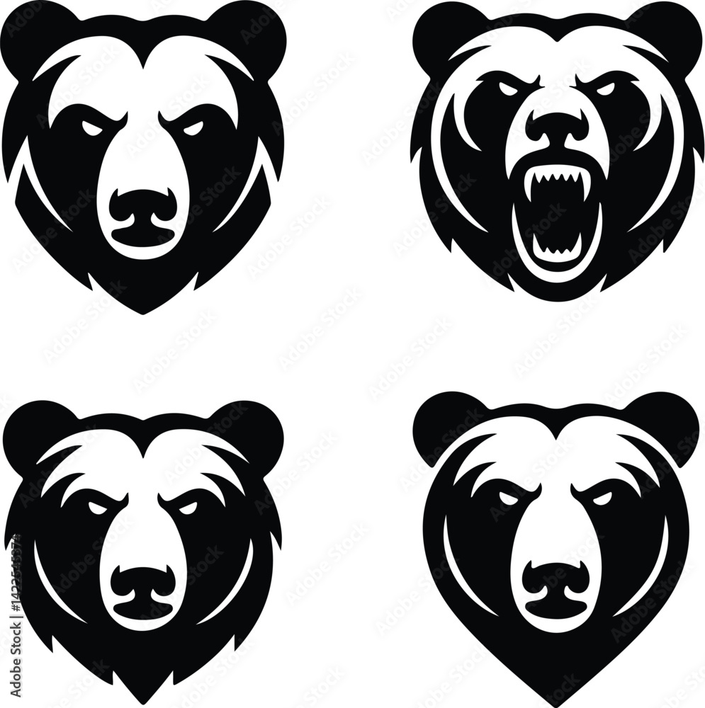 Bear Head Silhouette Set | Wild Animal Vector Icons Bear Face Outline Clipart | Grizzly & Wildlife Silhouette Bear Head Silhouette Set | Wild Animal Vector Icons Bear Face Outline Clipart | Grizzly & Wildlife Silhouette