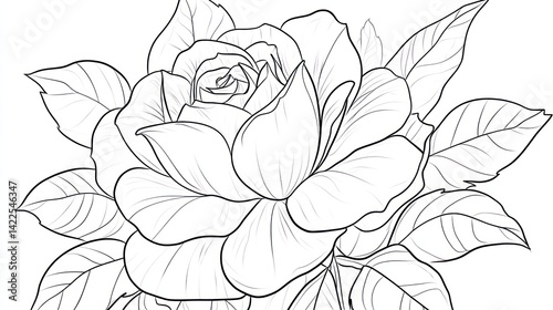 Wallpaper Mural Elegant rose line drawing, floral design, nature background, coloring page Torontodigital.ca