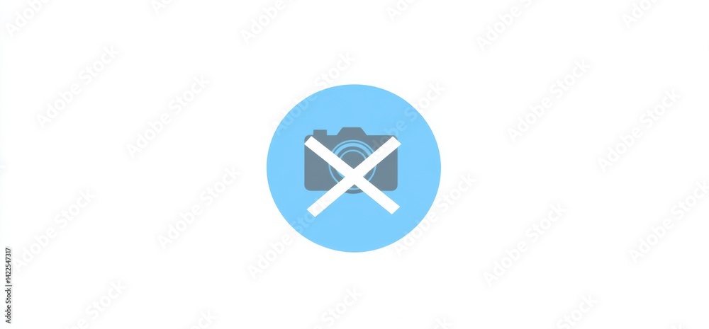 No photo button icon with blue circle, crossed-out lines, and camera symbol on a white background No photo button icon with blue circle, crossed-out lines, and camera symbol on a white background