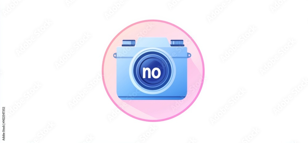 No photo button icon with blue circle, crossed-out lines, and camera symbol on a white background
