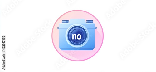 Obraz na płótnie No photo button icon with blue circle, crossed-out lines, and camera symbol on a white background w salonie