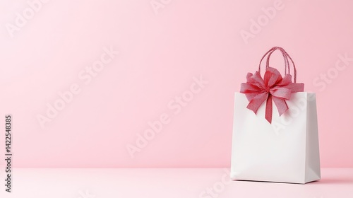 White shopping bag with pink ribbon bow