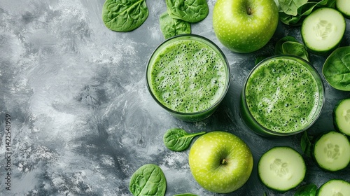 Fresh green smoothies with ingredients