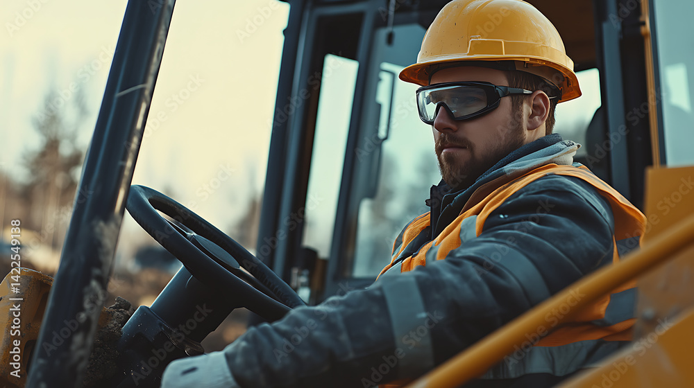 Construction Worker Operating Heavy Machinery