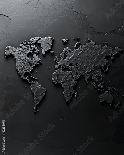 Three-Dimensional World Map on Dark Gray Textured Background