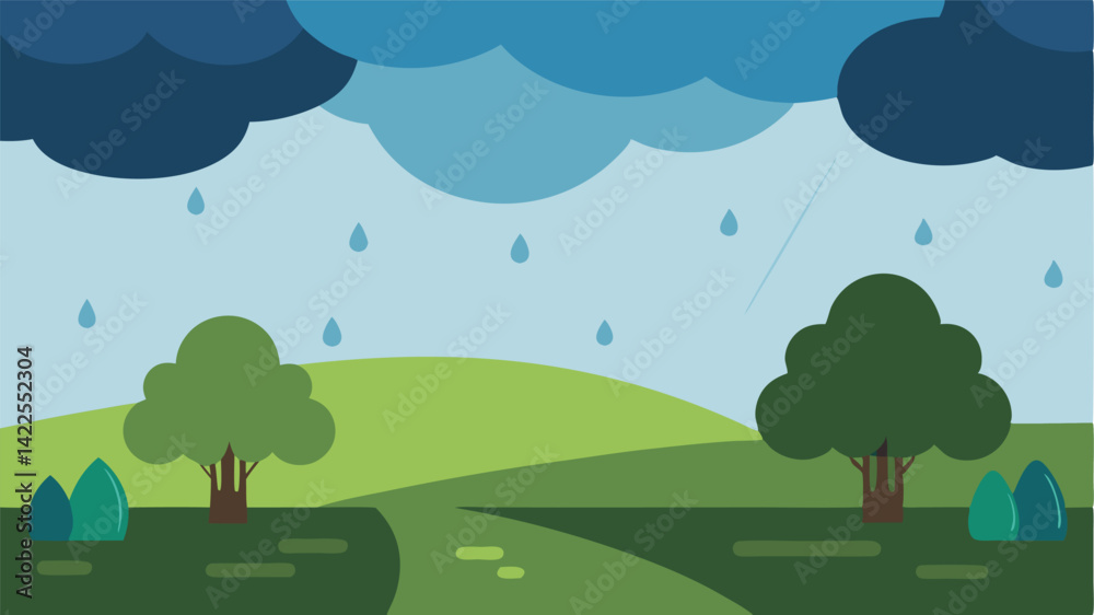 Obraz premium Rainy Day Countryside with Moody Clouds and Puddles