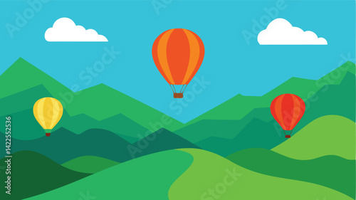 Hot Air Balloons Floating above a Green Valley