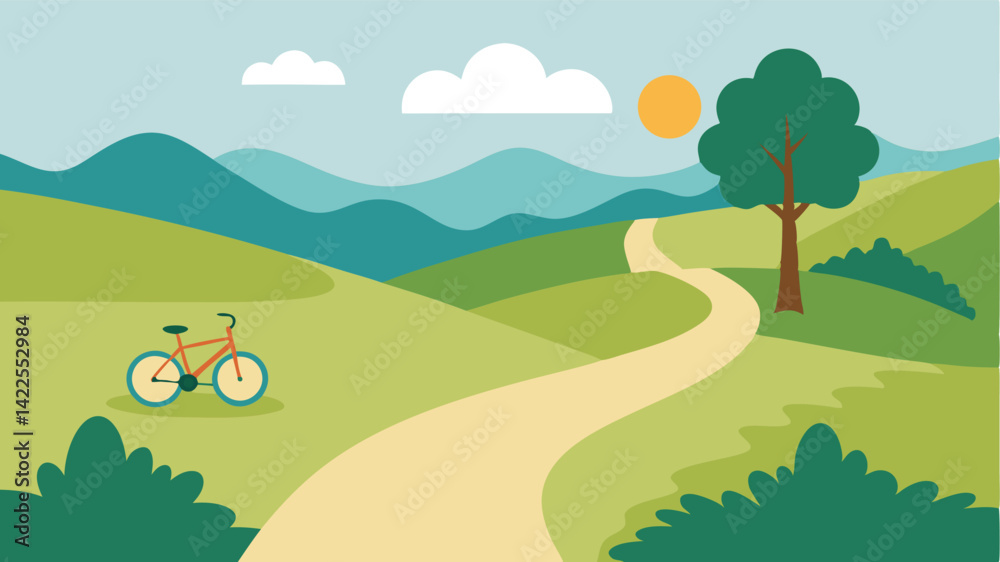 Obraz premium Bicycle Ride through Countryside Trail in Watercolor