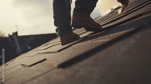 Obraz na płótnie Roofing Contractor Installing Shingles w salonie