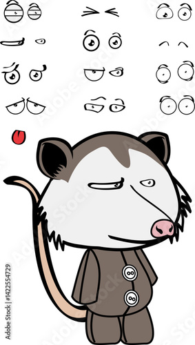 opossum plush character cartoon expressions pack collection in vector format