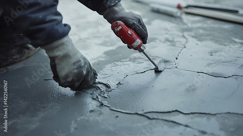 Obraz na płótnie Repairing Cracks in Concrete with a Screwdriver w salonie