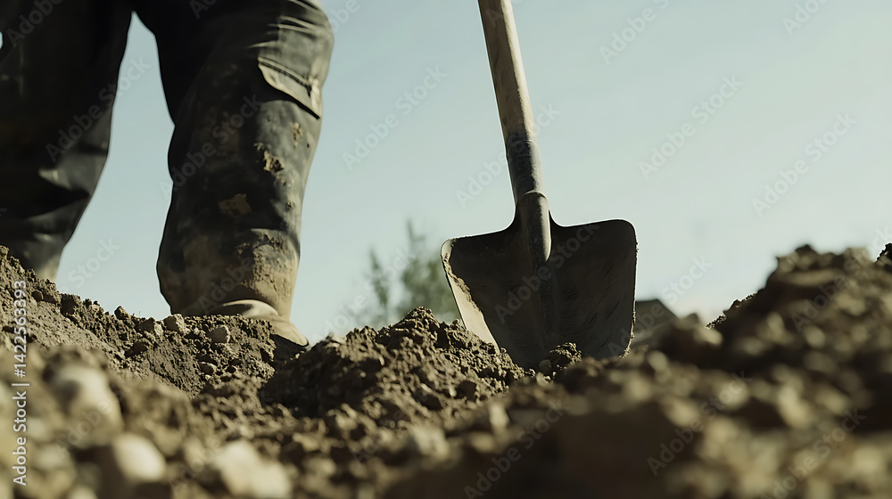 Close-up of a shovel digging into soil