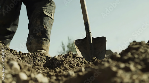 Close-up of a shovel digging into soil