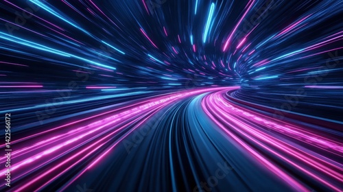 Abstract Light Trails with Vibrant Neon Colors in Motion Capturing Energy and Movement on a Dark Background