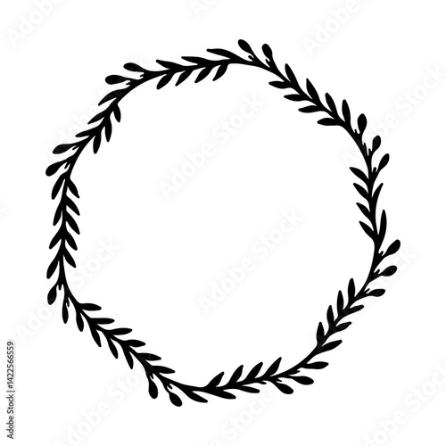 Hand painted wreath made from natural leafy branches. Perfect for wedding stationery, nature themed branding, invitations and seasonal projects.