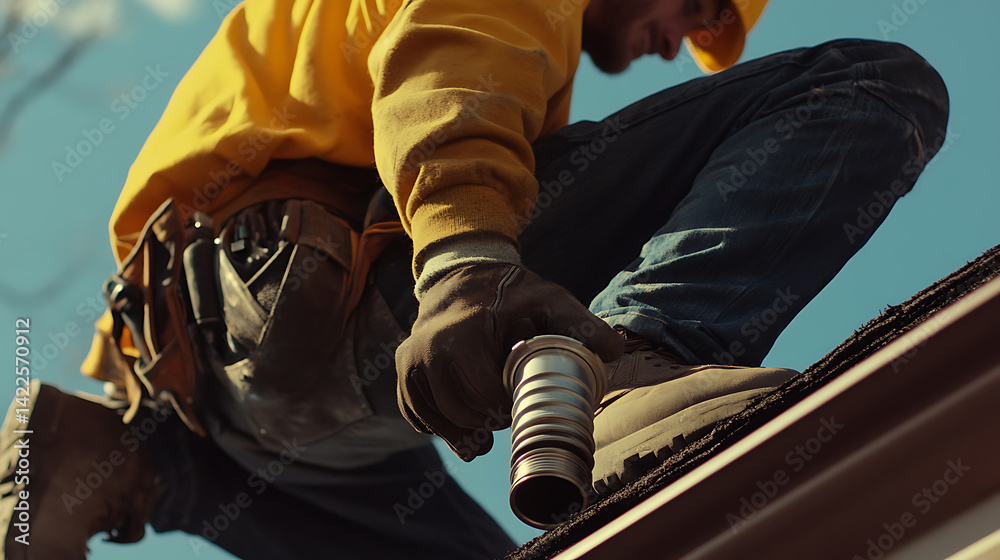 Roofing Contractor Installing Shingles Roofing Contractor Installing Shingles