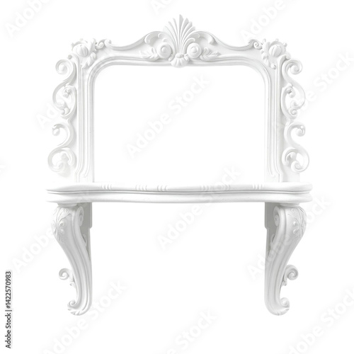 Ornate White Mirror: A stunning, intricately designed white mirror, exuding elegance and charm with its ornate details. photo