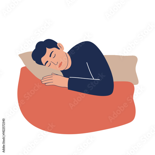 Man Taking a Nap in Bed Against a Simple Background  