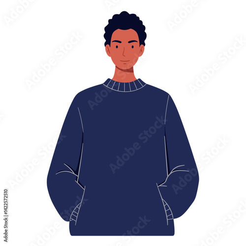 Person in cozy sweater looking confident illustration, comfort and fashion, for lifestyle blogs, fashion websites, clothing brands, seasonal promotions