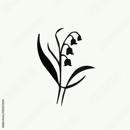 Black lily of the valley icon on a soft pastel background  