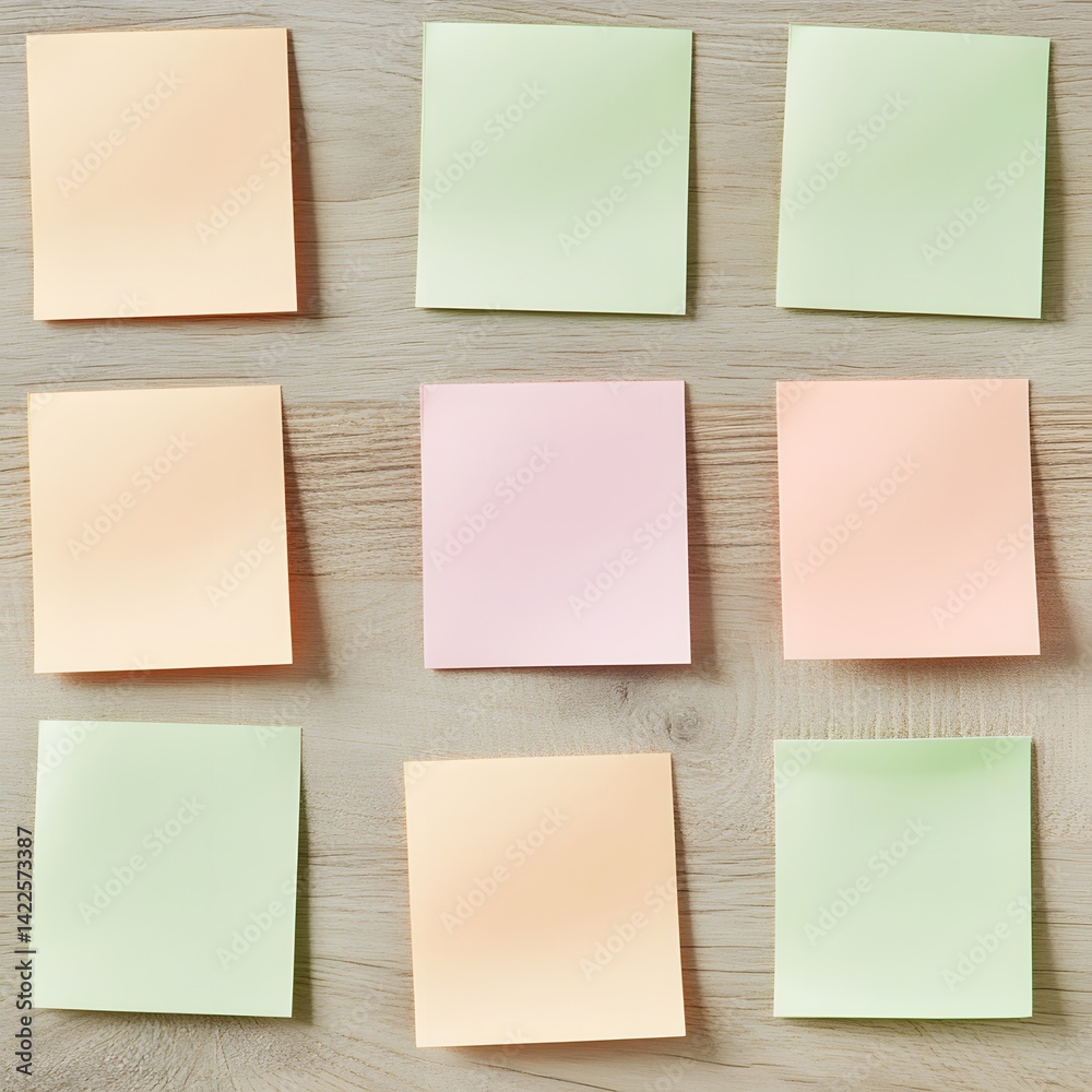 Pastel Colored Sticky Notes on Wooden Background Pastel Colored Sticky Notes on Wooden Background