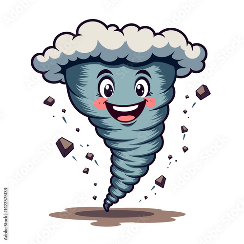 Cheerful tornado character swirling with energy, playful vector concept