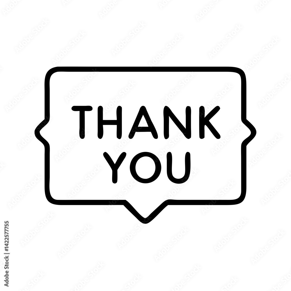 black outline icon of thank you message in speech bubble, simple appreciation text symbol, minimal linear style, white background black outline icon of thank you message in speech bubble, simple appreciation text symbol, minimal linear style, white background