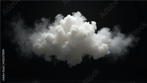 Vector illustration of a single, white, puffy cloud centered horizontally against a solid black background. The cloud has irregular, soft edges that appear somewhat transparent and dissipate outwards.