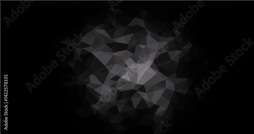 Vector illustration of a geometric shape composed of numerous irregular, overlapping polygons. The polygons range in color from dark grey to black. The shape appears to be roughly circular or spheri