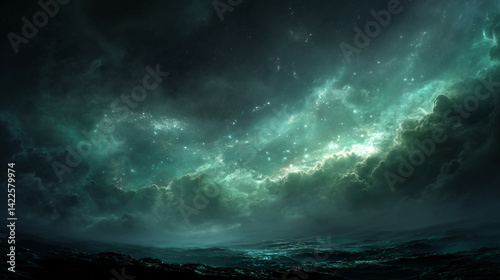 Eerie Green and Black Mist Galaxy, Space photography, Universe, Nebulae