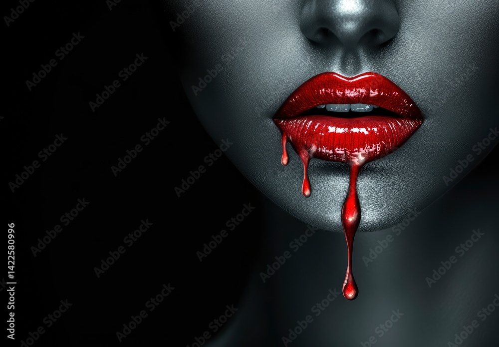 Fototapeta premium Crimson Lips: A Dramatic Close-up of Melted Red Lipstick