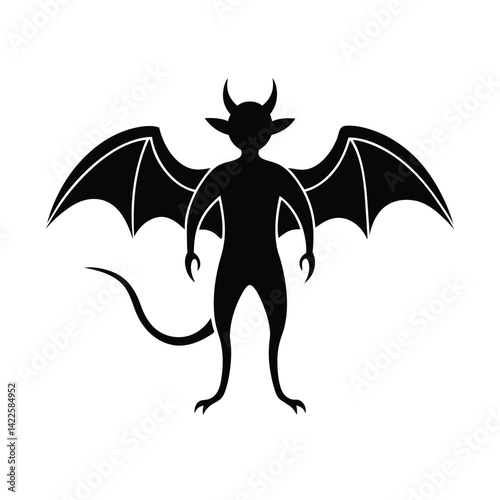 Demon with Wings and Tail Silhouette