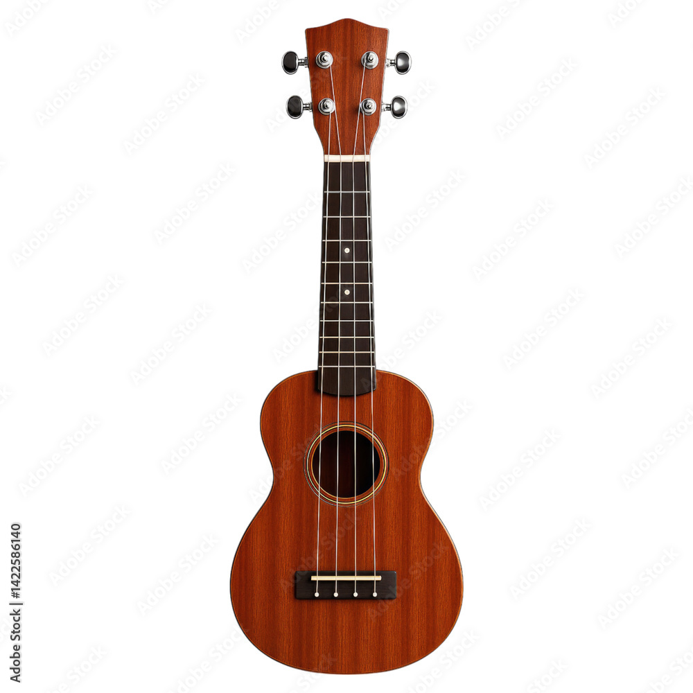 Obraz premium Mahogany ukulele musical instrument close up studio shot transparent background