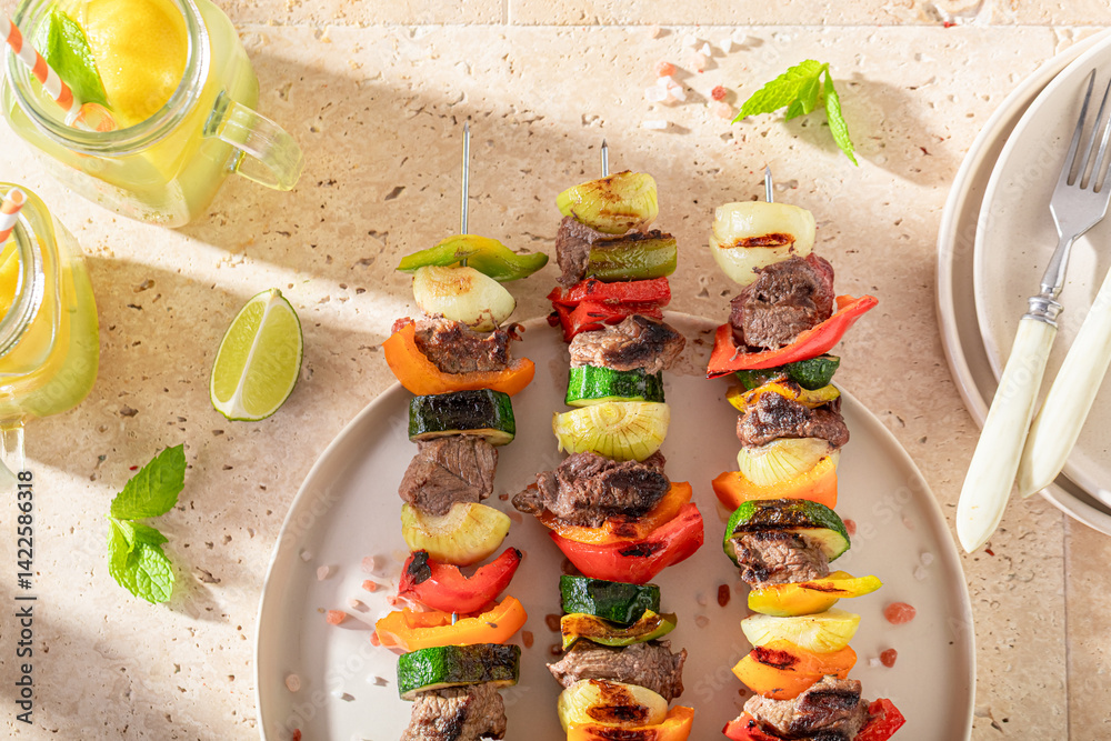 Hot grilled skewer as a summer dinner.