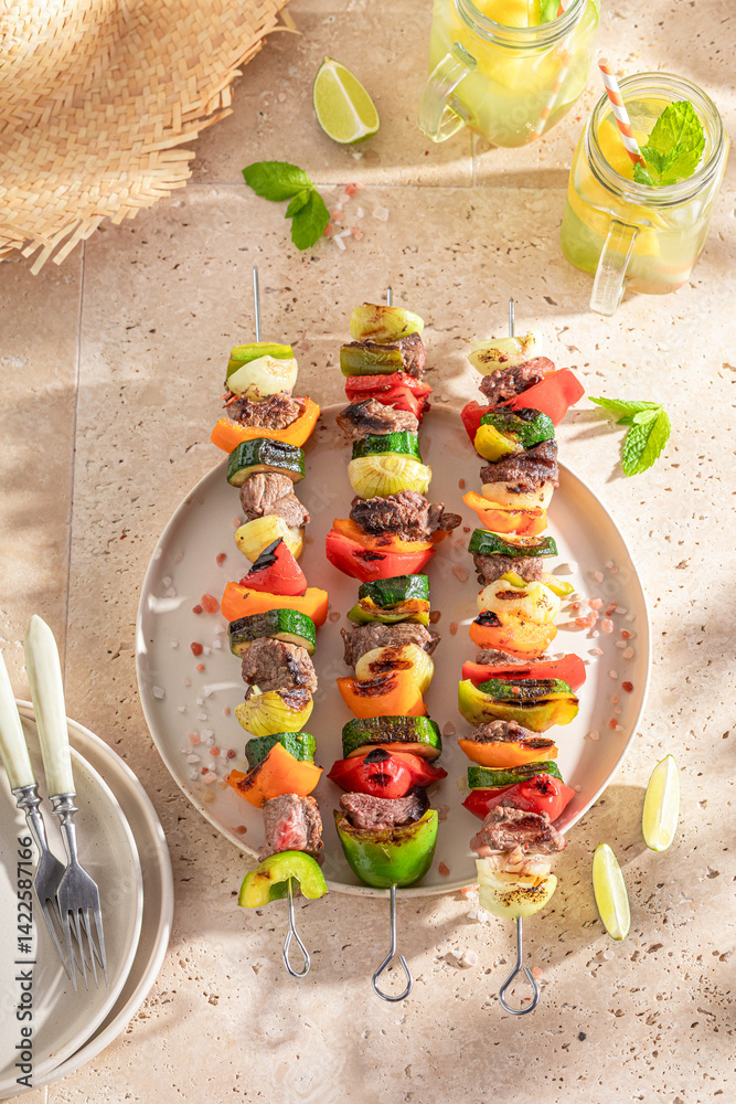 Tasty roasted skewer as healthy summer appetizer.
