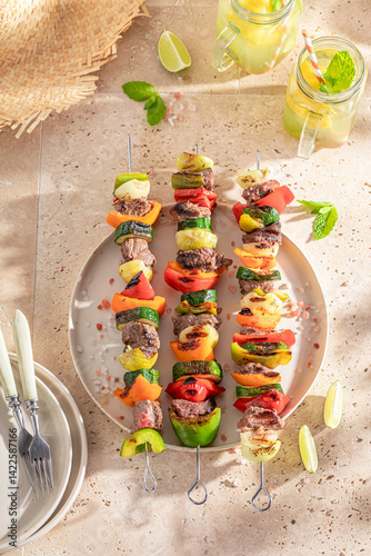 Obraz na płótnie Tasty roasted skewer as healthy summer appetizer. w salonie