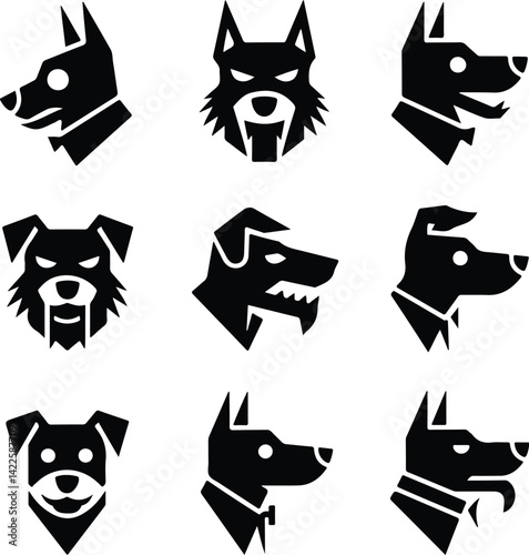 Dog Head Silhouette Vector | Pet Face Clipart Set Minimal Dog Face Outline | Puppy Head Icon Collection
