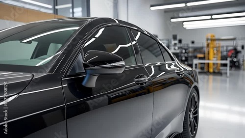 Black Car in Modern Auto Workshop