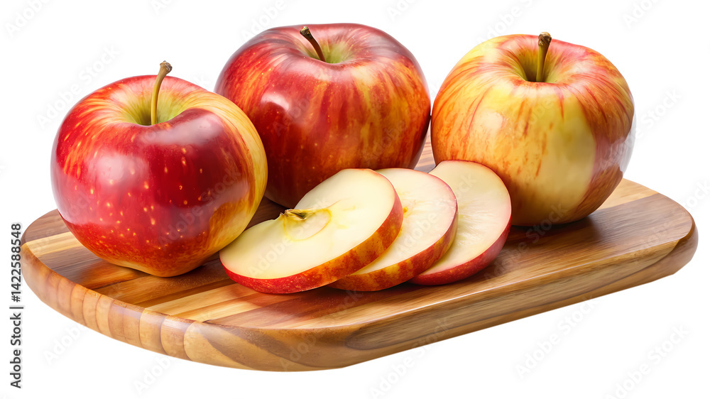 Fresh and delicious apples on a wooden cutting board for healthy eating Fresh and delicious apples on a wooden cutting board for healthy eating