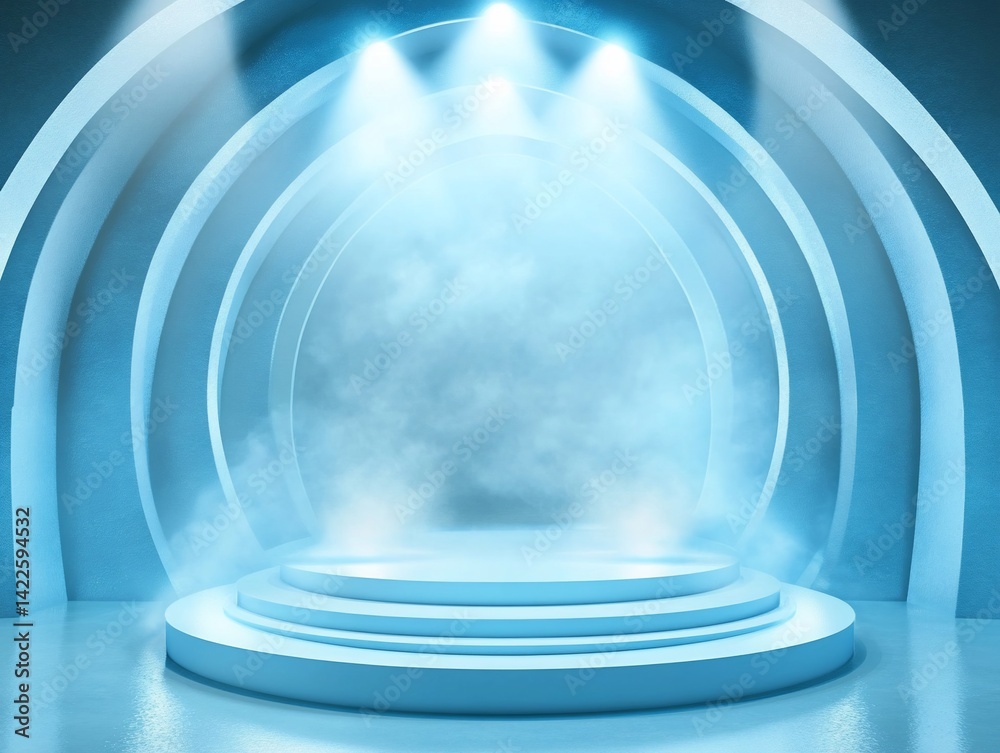 Obraz premium Empty Light Blue Stage Podium for Presentation