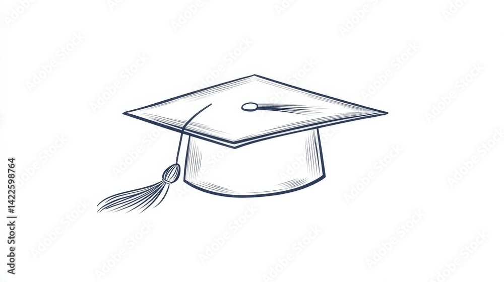 Continuous one single line of graduation hat isolated on white background.