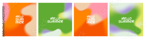 Abstract Summer Gradient Background. Color Fluid Green and Orange Gradation. Vector Wave Shape Aura Gradient