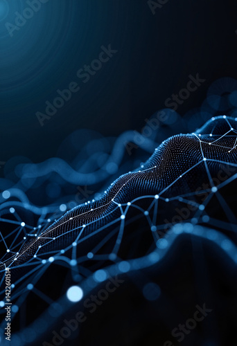 Abstract network visualization in dark blue tones
