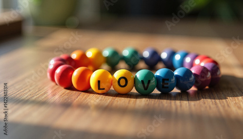 Rainbow bracelet showcasing creativity with colorful paints on wood  