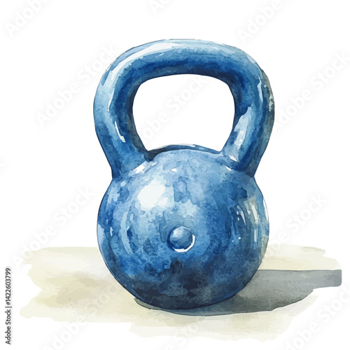 Kettlebell On The Gym Floor, watercolor vector, isolated on a white background.